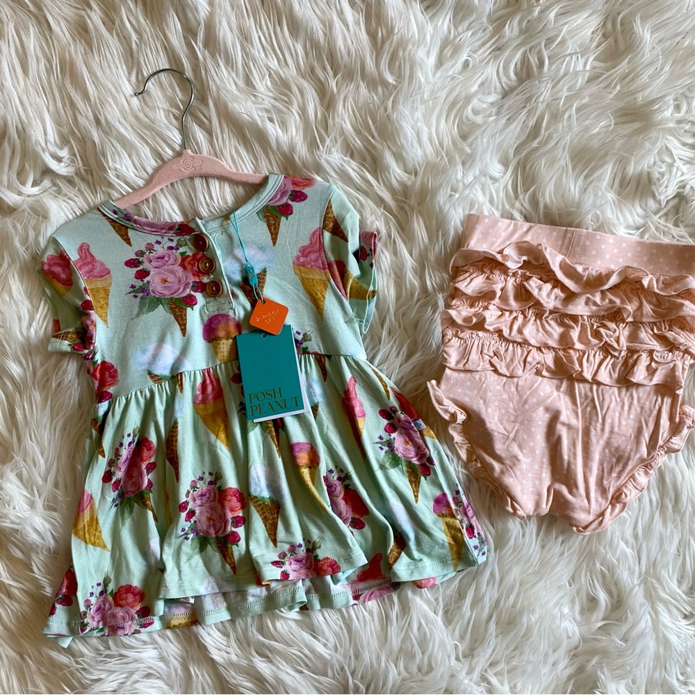 NWT Posh Peanut 2T sophia bummie set